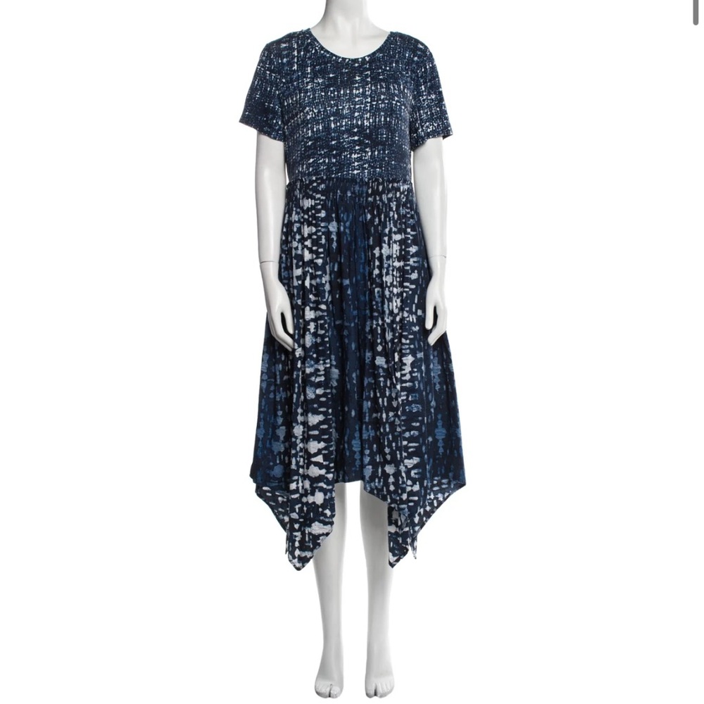 Donna Karan Blue Tie Dye Asymmetric Hem boho Dress Women’s Small artsy designer